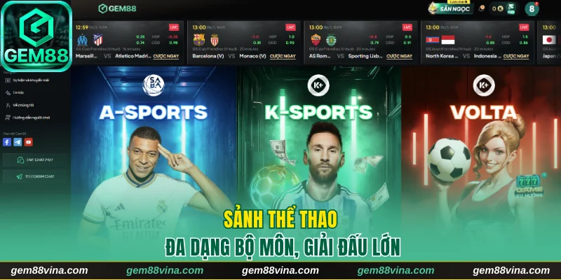 Sảnh thể thao đa dạng bộ môn, giải đấu lớn